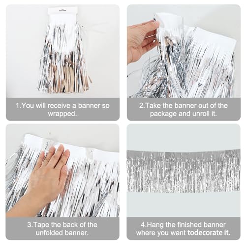 BEISHIDA 3 Packs 30 Feet Metallic Foil Fringe Garland Tinsel Streamers£¬Shiny Silver Wall Hanging Tinsel Fringe Banners for Wedding Birthday Party Decoration Halloween Christmas New Year
