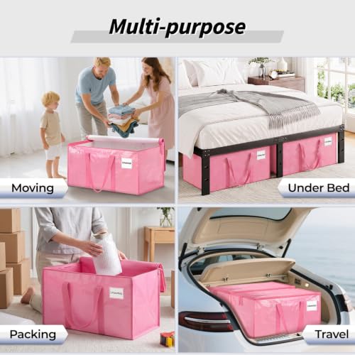 Ukeetap 8 Pack Extra Large Pink Clothes Storage Bins with Lids – 24 Gallon Moving & Organization Containers