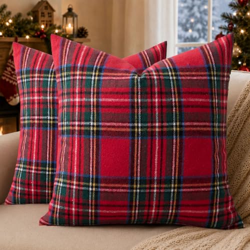 Christmas Plaid Pillow Covers 26x26 2Pcs Red Xmas Decorations