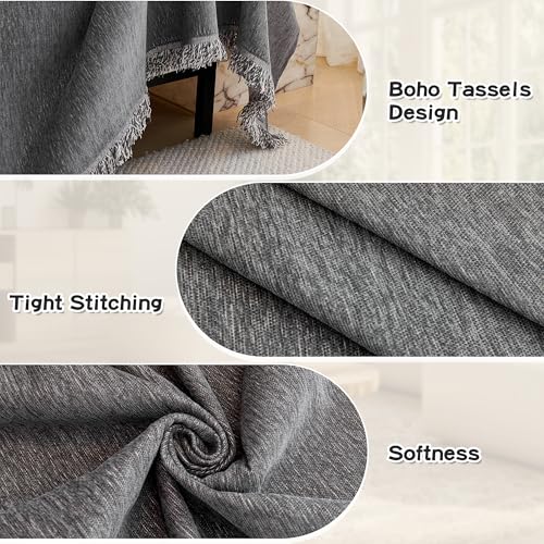 Dark Grey Couch Cover for Sectional Sofa - 2 Pieces, 71x118 Inches, Chenille Material - X-Large
