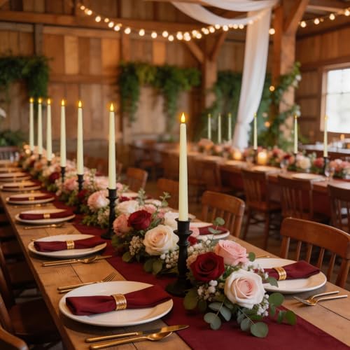Homemory 48 Pcs Ivory Flameless Taper Candles with Remote Timer Dimmer - 11 Inch Battery Operated Candlesticks for Party Christmas Wedding