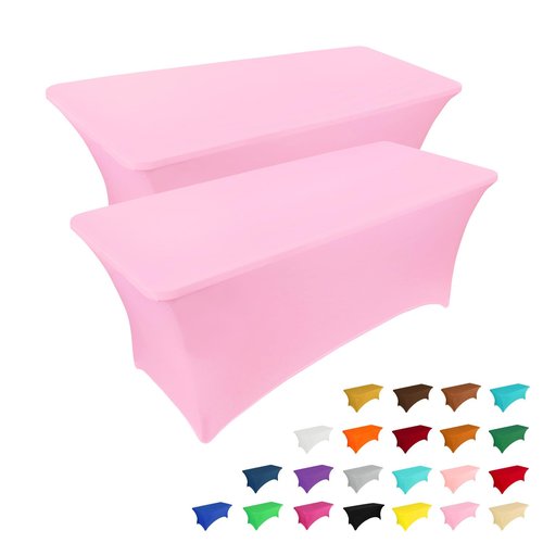 IVAPUPU 2 Pack 4FT Table Cloth for Rectangular Fitted Events Stretch Pink Table Covers Washable Cover Spandex Tablecloth Protector for Party, Wedding, Cocktail, Banquet, Festival