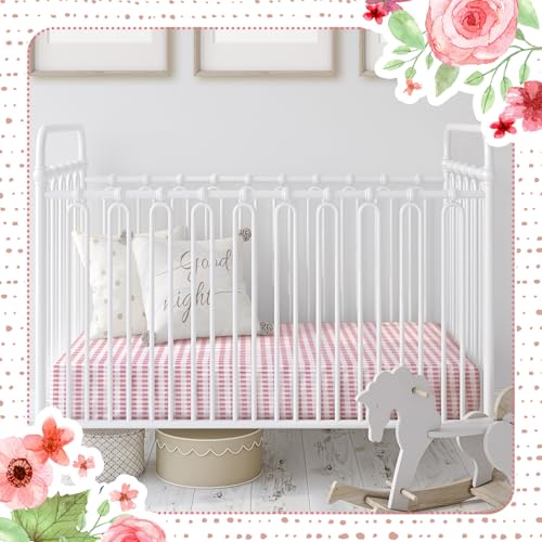 Peryiter 4 Pack Pink Crib Sheets with Coquette Bow - Fitted Microfiber Bedding for Standard Cribs 52'' x 28''