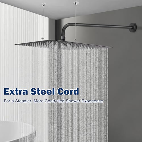 NearMoon 16 Inch Matte Black Square Rain Shower Head High Flow Stainless Steel Ceiling or Wall Mount