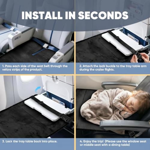 NEXVOXA Black Toddler Airplane Bed Travel Pillow & Extender for Kids