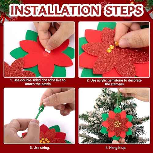 15 Pcs Christmas DIY Poinsettia Flowers Craft, Foam Poinsettias Flower Ornaments, Christmas Glitter Red Flowers DIY Decoration for Holiday Home Party Tree Garland Wreath Porch Stair Decor