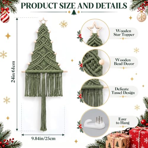Taysta Macrame Christmas Tree Wall Hanging Decor 3 Pack Sage White Green