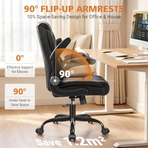 Stella Mia Black PU Leather Executive Office Chair with Flip-Up Armrests