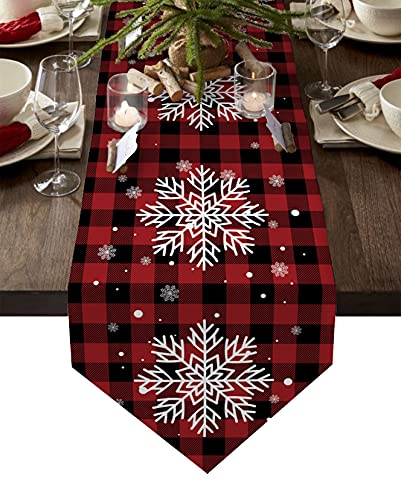 Z&L Home Christmas Buffalo Plaid Table Runner 14x72in Snowflake Print