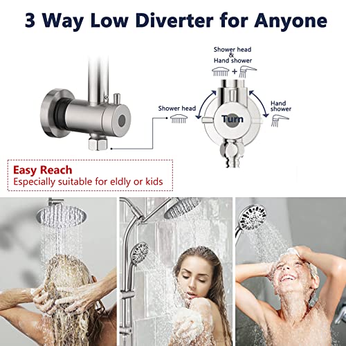 UCLIMAA Brushed Nickel Rainfall Shower Head Combo 8 Inch with Handheld Spray & 3-Way Diverter