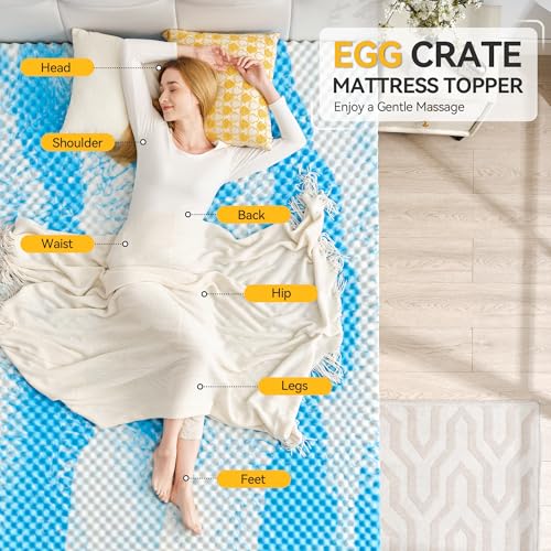 SINWEEK King 2-Inch Egg Crate Memory Foam Mattress Topper - Blue, CertiPUR-US Certified, Pressure Relief & Cooling