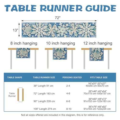 Winter Snowflake Blue Table Runner, Christmas Snow Kitchen Dining Table Decoration, Seasonal Burlap Indoor Outdoor Home Decor Party Supply 13 x 72 Inches