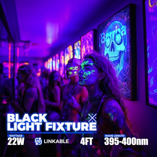 Barrina UV Blacklight LED Light Bar 22W 4FT T5 4-Pack for Halloween & Parties