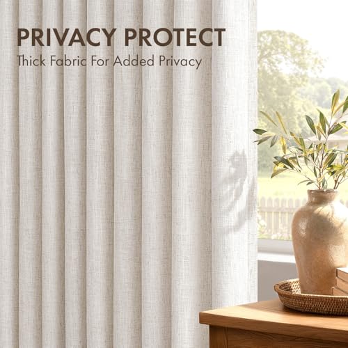 4-Piece Linen Curtains Set - Natural Pinch Pleated 96 Inch Long Window Drapes