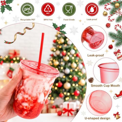 Red 16oz Cups with Lids & Straws - 100 Pack, 100 Lids & 100 Straws - BPA-Free PET