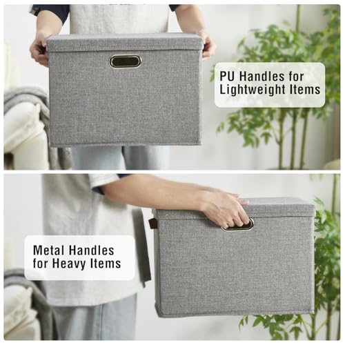 Large Fabric Storage Box with Lids - Gray 3-Pack, 17 Inch Home Organization