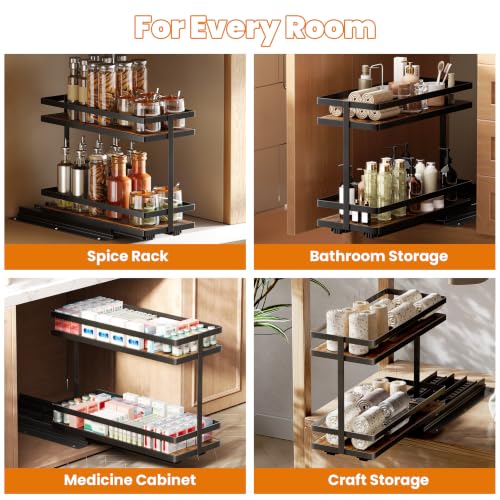 Black 4-Pack Pull Out Spice Rack - Metal & Wood Kitchen Organizer