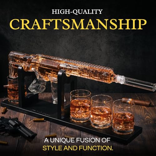 AR15 Gun Whiskey Decanter Set with Scope - Limited Edition Bullet Glasses Gift