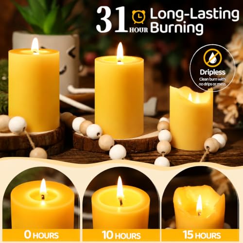 MAKALONE Yellow Beeswax Pillar Candles 2x3in, 12 Pack, Long Burn, Unscented