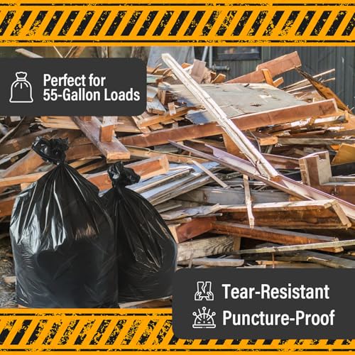 MaxiMite 55 Gallon Heavy Duty Contractor Trash Bags 3 Mil Black 37x53 - Pack of 50