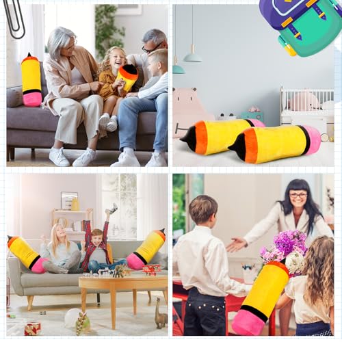 2 Pcs Cute Pencil Pillows Christmas Teacher Gift Classroom Plush Pencil Large Throw Pillow Stuffed Cushion Plush for Teacher Classroom Reading Room Sofa Decor Birthday Party Supplies