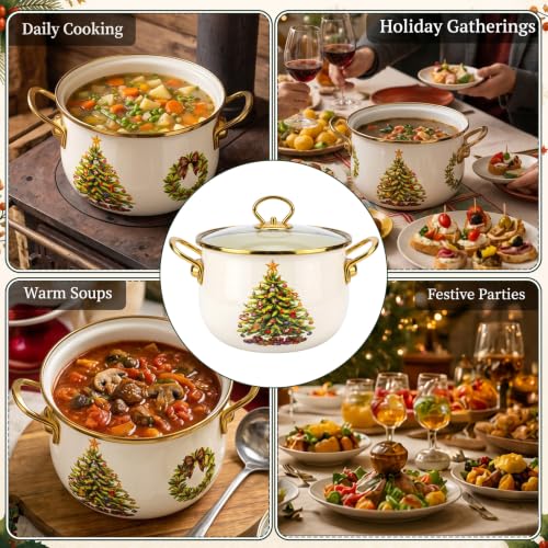 Meanplan 3.6 L Christmas Enamel Stockpot with Glass Lid
