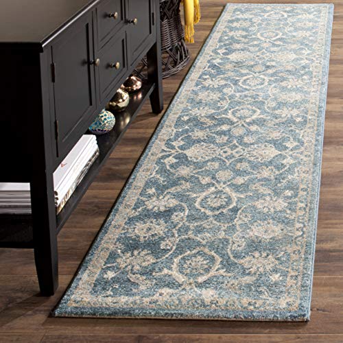 SAFAVIEH Sofia Collection 2'2" x 10' Blue / Beige SOF386C Vintage Oriental Distressed Non-Shedding Living Room Entryway Foyer Hallway Bedroom Runner Rug