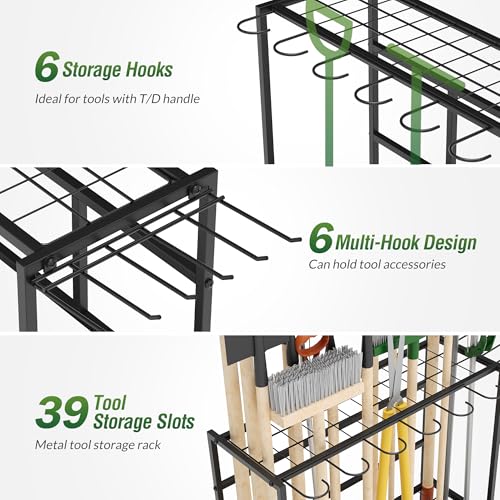 Heavy-Duty Garden Tool Organizer Rack with Wheels & Accessories – Holds Up to 39 Tools