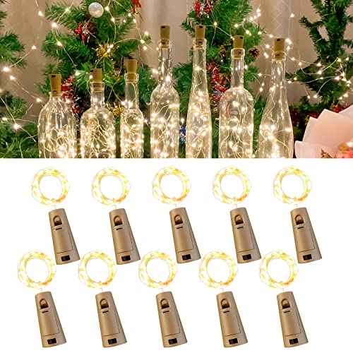 10 Pack Wine Bottle Lights with Cork, 20 LEDs, 6.6 Ft, Fairy Mini String Lights for DIY Jar Halloween, Christmas, Party Decoration, Wedding Listing (10 Pack, Warm White)