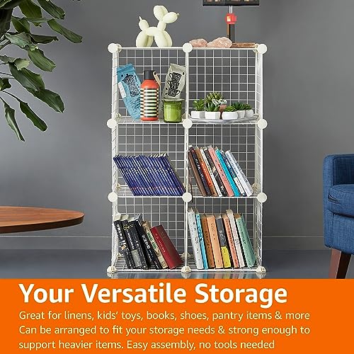 White Cube Wire Grid Storage Shelves - 6-Cube Modular Organizer 12x12 Inches