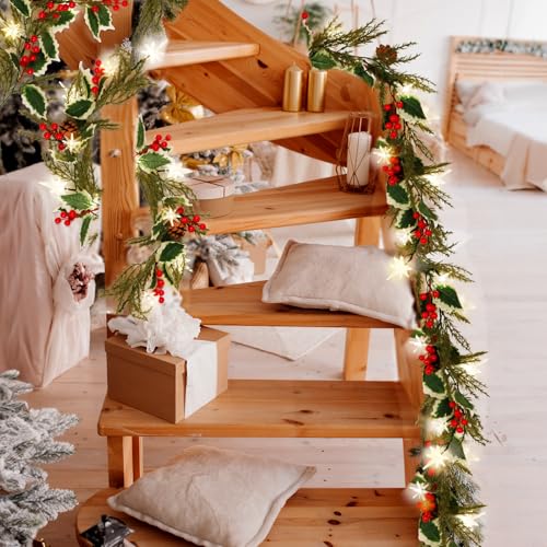 RECUTMS Pine Garland 5.8ft Artificial Christmas Wreath with Cones & Berries Christmas Decor