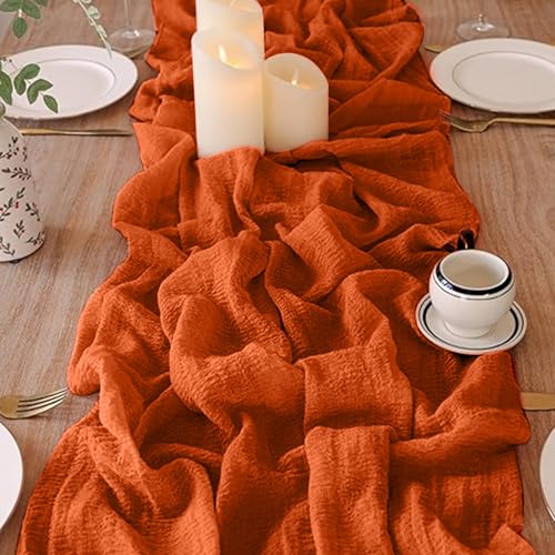 Terracotta 10ft Cheesecloth Table Runner - 120 Inch, Boho Premium Fabric