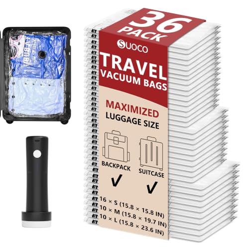 Travel Vacuum Bags Set with Cordless Pump - Clear / 36 Pieces