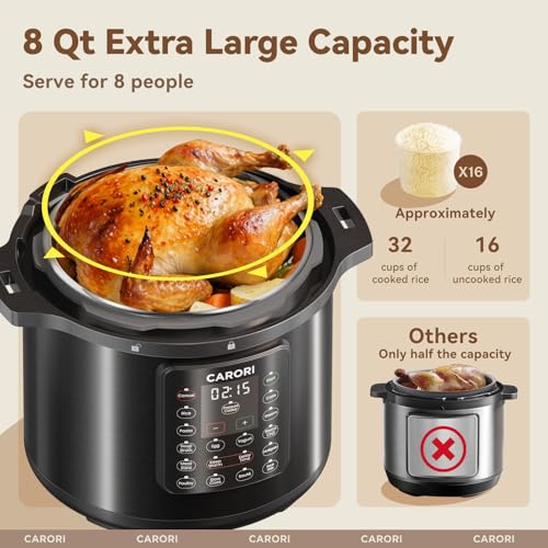 Carori 8 Quart 12-in-1 Electric Pressure Cooker Multi-Cooker with Stainless Steel Pot