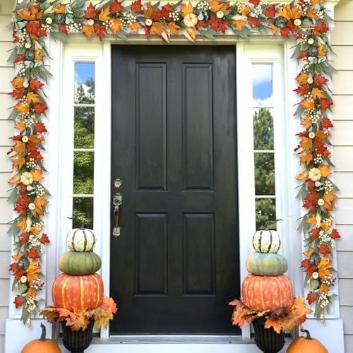 Zmtyykh 6ft Orange Fall Garland with Lights & Timer for Indoor Outdoor Decor