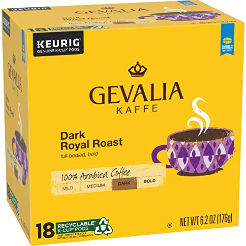 Gevalia Dark Royal Roast Coffee K-Cup Pods - Pack of 4, 18 Count Each