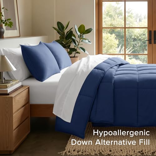 Bare Home Oversized Queen Comforter Set - 1800 Ultra Soft Dark Blue
