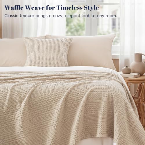 PHF King Light Tan Waffle Weave Blanket - All Season Soft Breathable Bed Cover 104x90