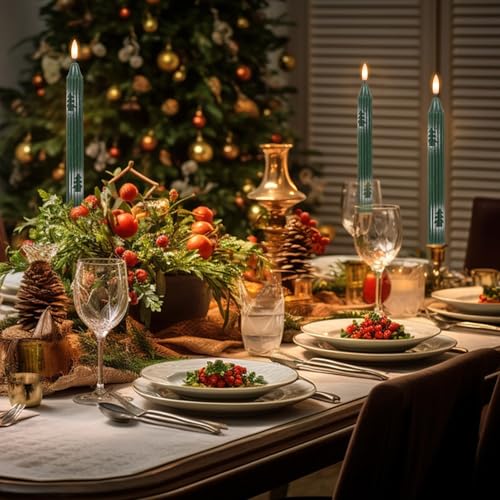Wondise Green Christmas Flameless Taper Candles with Remote & Timer - Pack of 6