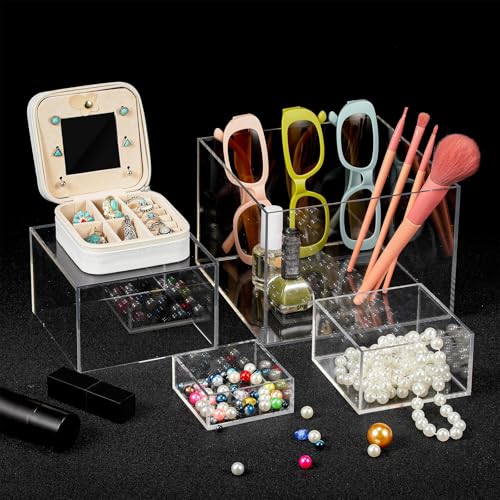 Clear Acrylic Risers Cube Stands Set of 6 - 3 to 8 Inch Square Display