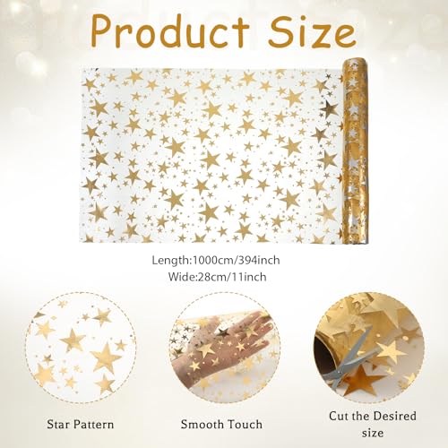 Gtziqa Gold Star Table Runner 32.8 ft – 11" x 32.8 ft Polyester Glitter Sequined