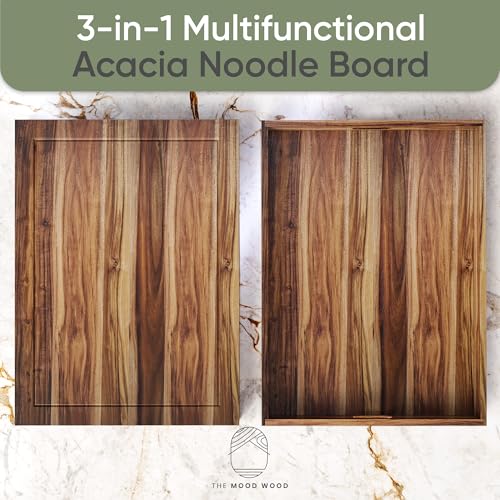 Acacia Wood Noodle Board Stove Cover with Handle - Multiuse Gas Stove Top Cover & Serving Board, 30x22 Inches