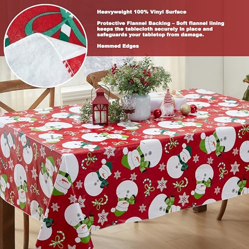 Newbridge 70 x 52 Inch Christmas Red Snowman Tablecloth with Flannel Backing
