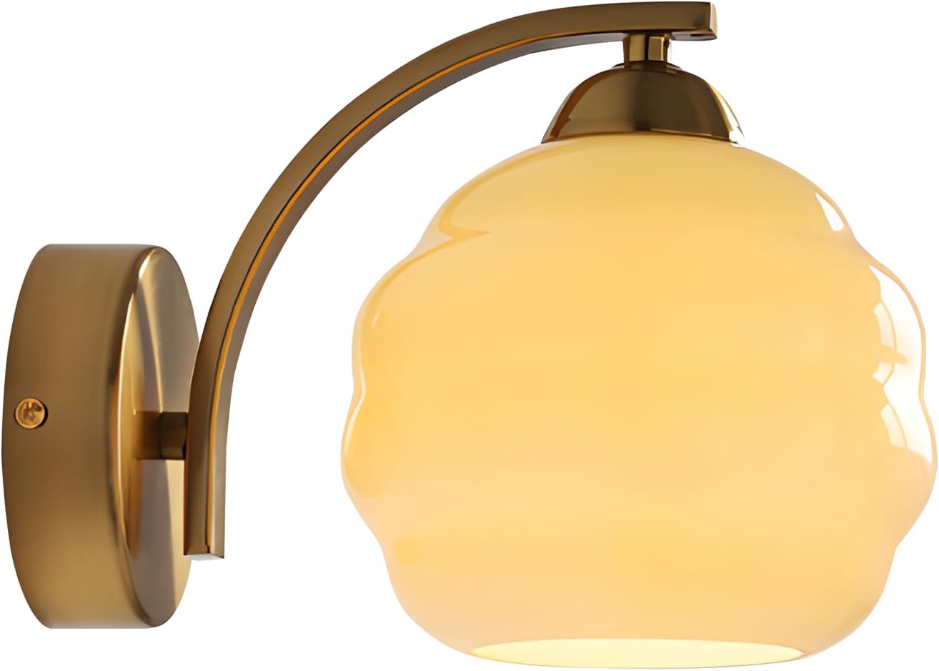 Gold Wall Sconce 1-Light Modern Wall Lighting Fixture Farmhouse Vanity Sconces Lights with Milk White Glass Shade Indoor Wall Sconce Lamp Wall Mount Light Fixture for Bedroom MWL02-1A