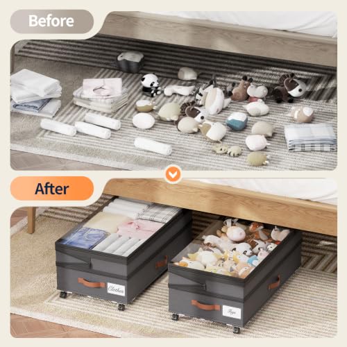 Yecaye 90L Under Bed Storage with Wheels - Grey 2 Pack, Adjustable Height