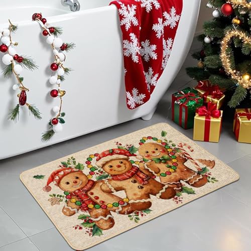 Baccessor Christmas Gingerbread Kitchen Rugs Set of 2 17x29 and 17x47 Non-Slip Mats
