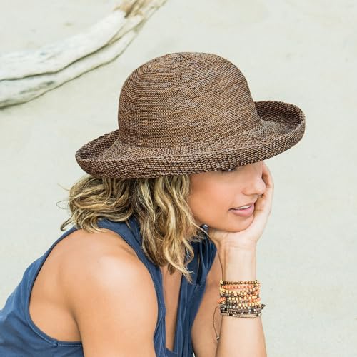 Women's Victoria Sun Hat - Small Mixed Camel Packable Wide Brim Hat with Adjustable Fit