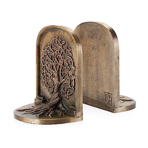 CRAFTSMAN ROAD Tree of Life Bookends Antique Brass Cast Iron Decorative Shelves Gift