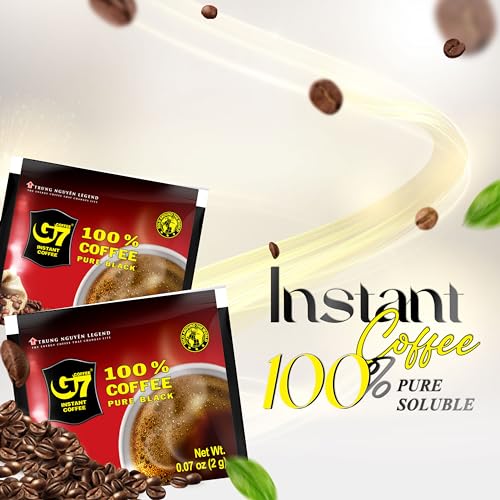 TRUNG NGUYEN G7 Pure Black Instant Coffee 14oz - Strong, No Sugar, Rich Flavor, 200 Sachets