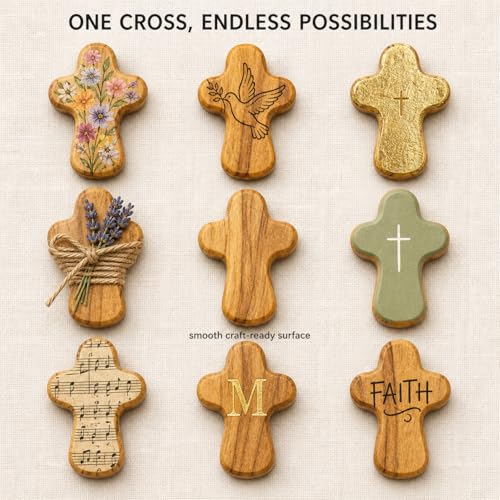 Olive Wood Crosses Bulk Set 2.5 Inch from Holy Land for Crafts Religious Gift